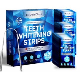 UPSmileDirect Professional Teeth Whitening Strips 21 Treatments - Enamel Safe - Non-Sensitive - 42 Peroxide-Free Whitening Strips - Dentist Formulated Teeth Whitening Kit+Mouth Opener+Tongue Scraper