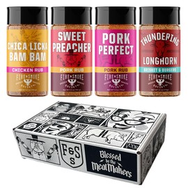 Fire & Smoke Society The Core Four Variety Pack | BBQ Rubs and BBQ Seasonings for Smoking and Grilling | Gifts for Dad, Men Gifts | Large Spices Set (4-Pack)