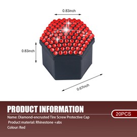 MOXRUQ 20 PCS Bling Crystal Wheel Lug Nut Covers, Scratch and Wear Resistant Wheel Nut Cap Hex Protector, 17mm Bling Faux Crystal Wheel Bolt Cap Covers, Universal for Most Cars (Red)