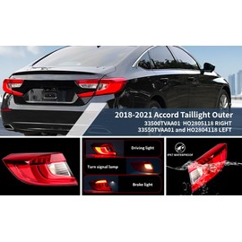 Fapota Tail Light Assembly Compatible With 2018 2019 2020 2021 Accord Sedan Brake Lamp Replacement Driver Side Left HO2804118 | 33550-TVA-A01