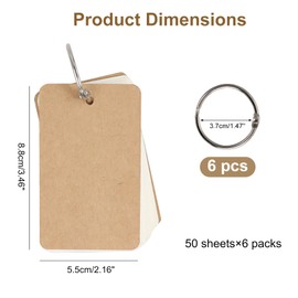 300 Sheets Vocabulary Book, Kraft Paper Cover Word Notebook with 6 Metal Rings for Memory Sheet Learning, 9cm*5.4cm, White