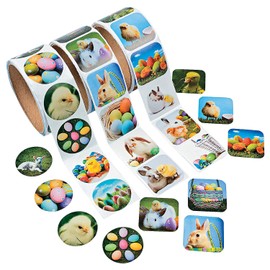 Easter Sticker Rolls Assortment - 3 Pack, 100 Stickers per Roll - Easter Party Supplies for Kids