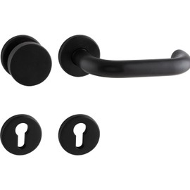 HOPPE Amsterdam Door Handle and Knob Fixed on Round Rosette PZ for Door Thickness 40-45 mm ÖNORM Fire Protection Stainless Steel Matte Black