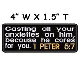 mybrand Peter 5:7 Bible Verse Embroidered Patch Iron-On/Sew-On Religious Scripture Jesus Christ Christian Bikers Badge Emblem Name Tag Gift Applique for Vest Jacket Jeans Bag Backpack Denim Clothing