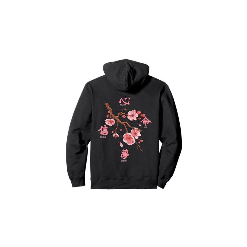 Japanese backprint aesthetic character cheery blossom Pullover Hoodie