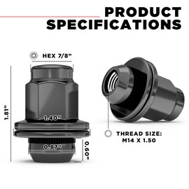 White Knight M14 x 1.50 Thread Lug Nut for Toyota Land Cruiser/Sequoia/Tundra, Lexus LX570 / LX470, Solid Piece (Black Chrome) Factory Style Duplex Long Mag with Washer, 5309DL-4AM (4 Pack)