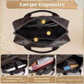 RAINSMORE Vintage Messenger Bag for Men PU Vegan Leather Computer Laptop Bag 15.6 Inch Waterproof Briefcases for Men Retro Mens Briefcase Satchel Bag for Work Office Business Travel Coffee