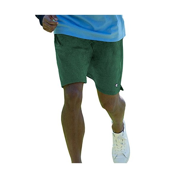 Champion Mens Long Mesh Shorts with Pockets, L, Dark Green