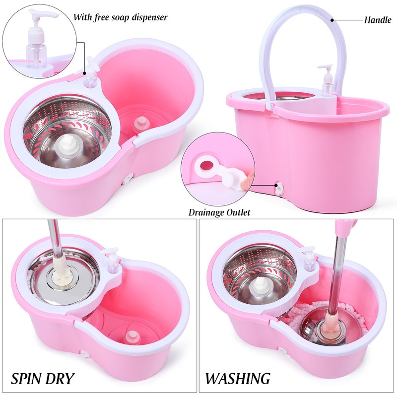 Cute Pink Mop and Bucket Set with 3 Extra Refills