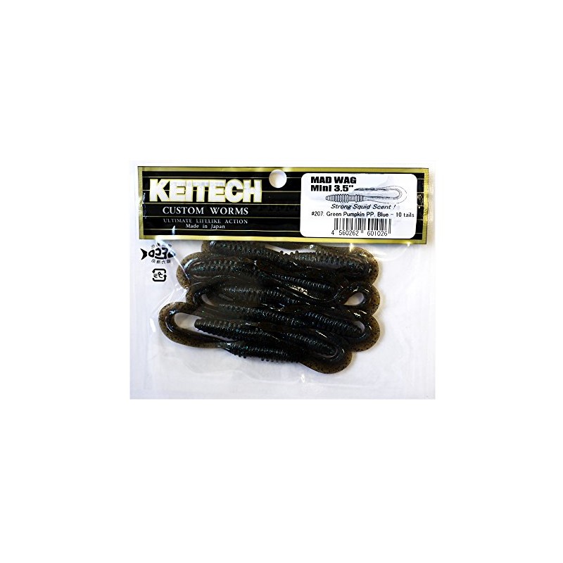 Keitech Mad Wag Mini 3.5 Inch Green Pumpkin Polypropylene Blue