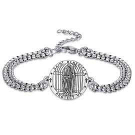 OHAYOO Saint Benedict Bracelet 925 Sterling Silver St. Benedict Religious Protector Bracelet Adjustable Medal Bracelet Amulet Jewellery Gifts for Men Women