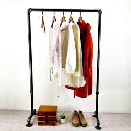 MBQQ Industrial Pipe Clothing Rack,36.2in Length Vintage Commercial Grade Pipe Clothes Racks,Rolling Rack for Hanging Clothes Retail Display,Heavy Duty Steampunk Iron Garment Racks,Retro Black