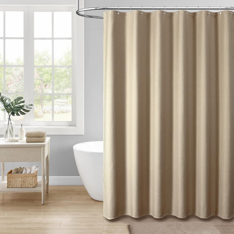 Dynamene Beige Fabric Shower Curtain - Waffle Textured Heavy Duty