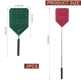 2pcs Telescopic Leather Fly Swatters, Telescoping Manual Heavy Duty Flyswatter with Long Handle Extendable Fly Swatters for Swatting Mosquitoes Flies Indoors Outdoors(Red, Dark Green)