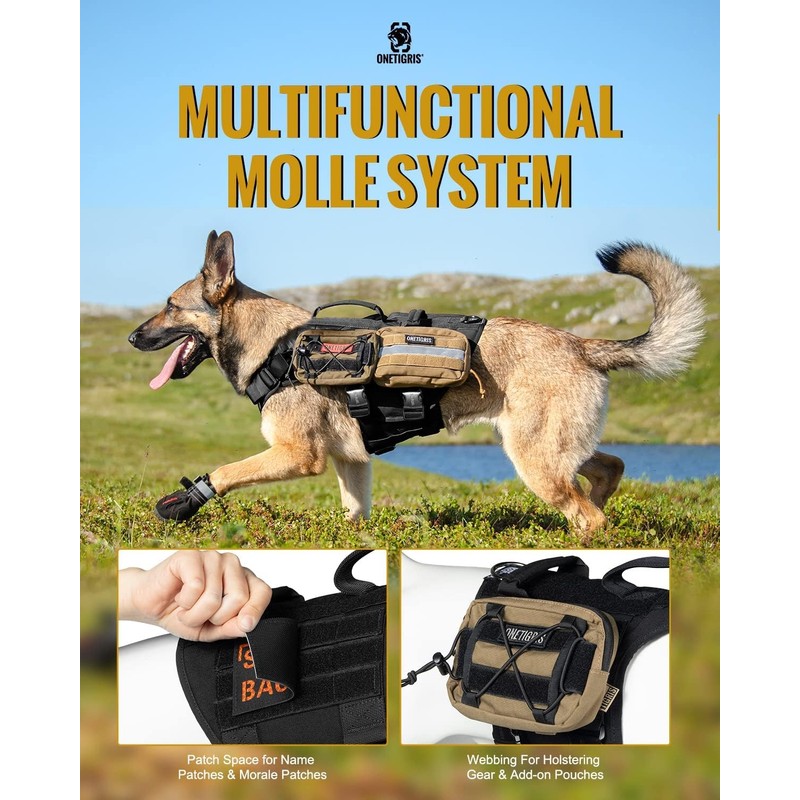 OneTigris Tactical Large Dog Harness, 5X Metal Buckled No Pull