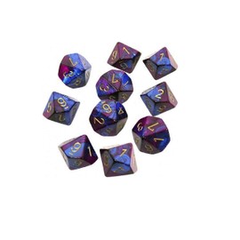 Chessex Dice Sets: Gemini Blue & Purple with Gold - Ten Sided Die d10 Set (10)