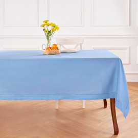 Solino Home Cornflower Blue Linen Tablecloth 60 x 90 Inch - 100% Pure Linen Hemstitch Table Cloth for Rectangle Tables - Classic Hemstitch, Machine Washable Tablecloth