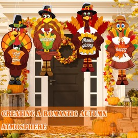Moucuny 4 Pcs Fall Windsock Thanksgiving Windsocks Flag Fall Yard Decorations Outdoor Hanging Decor Garden Windsock for Outside Fade Resistant Flag for Autumn Yard Party Decorations(Turkey)