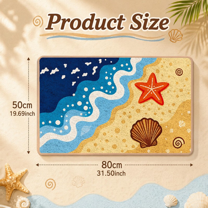 VISSTREE Beach Coastal Bathroom Rug, Colorful Ocean Wave Bath Mat