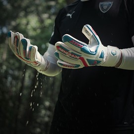 Renegade GK Talon Mirage Guantes de Portero con Pro-tek Protección Dedo | 4mm Hyper Grip & Duratek | Blanco, Azul, Azul Guantes de Portero de Fútbol (Talla 7, Niños, Flat Cut, Level 2)