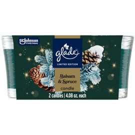 Glade 1-Wick Scented Candle Jar, Balsam & Spruce, Air Freshener Infused with Essential Oils, 4.08 Oz, 2 Count