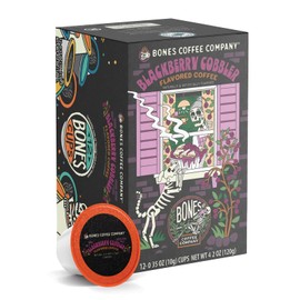 Bones Coffee Company Blackberry Fruit Cobbler Flavored Coffee Pods, Low Acid Medium Roast Single-Serve Bones Cups, Compatible with 1.0 & 2.0 K-Cups Brewers Coffee Maker, 12 Count