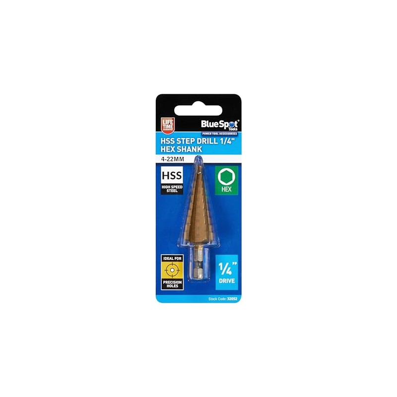 Blue Spot Tools 32052 HSS Step Drill (1/4" Hex Shank)