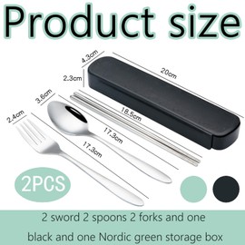 8 Pcs Travel Cutlery Set, Travel Cutlery Cutlery Set for 1, Portable Cutlery Set, Apply to Outdoor Travel Picnic Office School Lunch Box Travel Cutlery Set with Case (Black and Green)