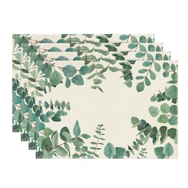 Artoid Mode Eucalyptus Leaves Summer Placemats Set of 4, 12x18 Inch Seasonal Spring Table Mats for Party Kitchen Dining Decoration