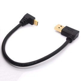GLHONG 25CM USB Type C Extension Cord Gold Plated USB 3.0 Male to 90 Degree Up Down Angle Type C Cable Data USB C Data Sync & Charge Converter Adapter Cable (TypeC 90° Positive to USB 3.0 Left)
