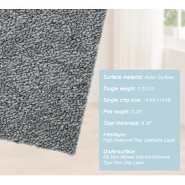 jxgzyy 20 x 20 Carpet Tiles Reusable, 4 Tiles, 0.38" Thick Carpet Squares with Padding, Easy DIY Installation, Seamless Appearance for Bedroom Living Room(11.11 sqft/Box)