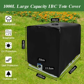 QINERSAW 1000L IBC Tank Cover Water Tank Protective Cover Protective Cover Protective Tarpaulin IBC Tank Container Tarpaulin Rainwater Tank IBC Container Protective Cover for Rain Butt 120 x 100 x 116