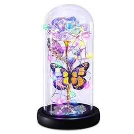 Greenke Gifts for Women Galaxy Butterfly Rose in Glass Dome, Light Up Forever Roses Birthday Gifts for Mom Grandma Wife, Eternal Rose Gifts for Mother's Day Valentines Anniversary Thanksgiving Gifts