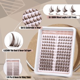 Brown Lash Clusters Natural Lash Individuals 144 Pcs Eyelash Extensions Wispy Lash Extensions D Curl Dark Brown Eyelash Clusters 10-16MM Fluffy DIY False Eyelashes at Home by Mavphnee