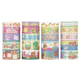 LGEGE 20 Rolls Cute Element Washi Tape Set, 10/15/20 mm Wide, Cartoon Bear,Flower Pattern, Japanese Masking Tape Décor for Scrapbook,Bullet Journal,Gift Wrapping,DIY Craft (2m)