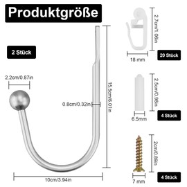 Pack of 2 Curtains Holdbacks, Silver Grey U-Shape Tiebacks with 20 Curtain Gliders, Metal Curtain Tiebacks Wall Mounting, U Shape Curtain Holdbacks for Living Room, Bedroom
