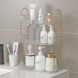 INVSSENE Bathroom Organizer Countertop, Vanity Organizer Trays for Bathroom Counter, Bathroom Tray Counter Organizer, Plastic Tray Stand for Perfume, Makeup, Skincare(Green, 3 Tiers)