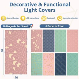 QOUBAI 8PCS Fluorescent Light Covers, 4x2 Feet Magnetic Light Cover Fluorescent Lights Shade Panel Positive Inspirational Ceiling Lights Filters for Office Classroom Home Drop Ceiling Geometric