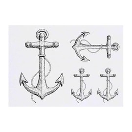 4 x 'Ornate Anchor' Temporary Tattoos - Water Resistant, Skin-Safe, Non-Toxic Transfers, Mixed Sizes (TO00074420)