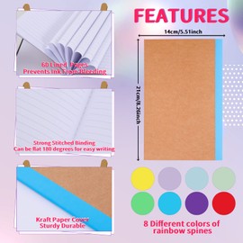 Yihurlm 24 Pack Composition Notebooks Bulk,A5 Kraft Notebooks 60 Pages,Lined Pages Travel Journals with Rainbow Spines,Composition Notebook Wide Ruled for School Office Home,8.3 X 5.5 in, 8 Colors