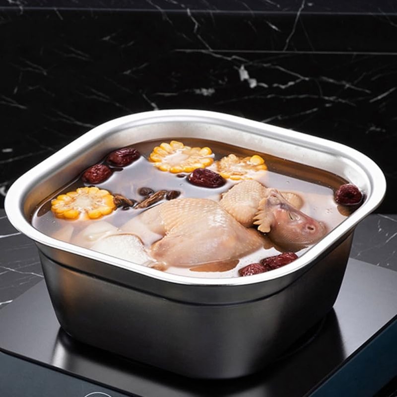 ULTECHNOVO Stainless Steel Washing Basin Square Mixing Bowl for Fruit