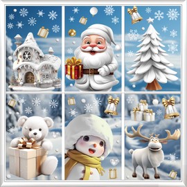 ADQUATOR Christmas Decorations,9 Sheets Christmas Window Stickers, Christmas Window Clings with Christmas Santa Claus, Staic Window Stickers Decals Double-Sided for Window Display Decoration（3D）