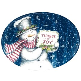Certified International Snowman Greetings Oval Platter 16" x 12".,