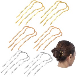 Chuangdi 6 Pcs French Twist Hair Pin Metal Hair Forks Clip U Shaped Updo Bun Comb 4 Prong Twist Side Comb for Buns Women Styling Accessories(Gold, Silver and Rose Gold)
