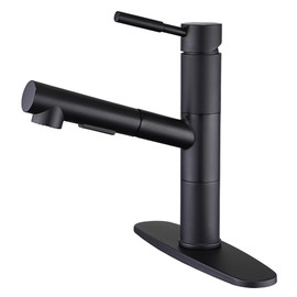 FROPO Black Kitchen Faucet with Sprayer, Black Kitchen Sink Faucet with Pull Down Sprayer, Modern Stainless Steel Bar Sink Faucet RV Kitchen Faucet with Deck Plate 2 Modes Spray Spot Resist