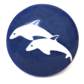 French Furniture Fittings Set of 6 Ceramic Knobs (FFF) - Kitchen Cabinet Cupboard Door knobs, Drawer Handles - Blue Sea Dolphins - Vintage Shabby Chic 38mm