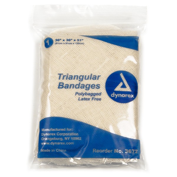 Dynarex Triangular Bandages, Poly-Bagged with 2 Safety Pins, Page of 12
