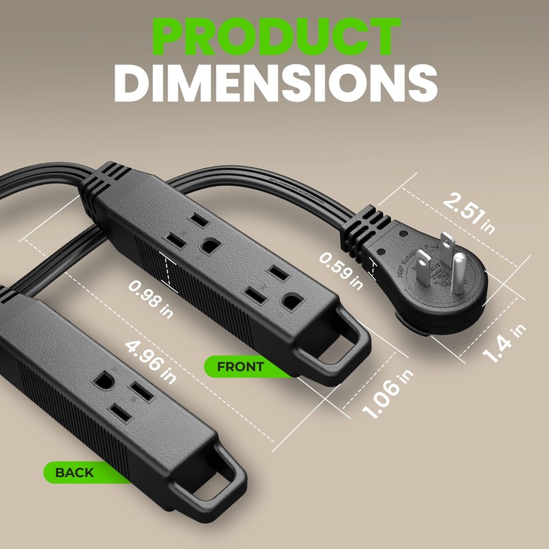 GEARit 360 Rotating Flat Plug Extension Cord (6ft, Black) Multi