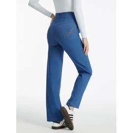 AFITNE Women's Stretch Maternity Jeans Over The Belly Straight Leg Pregnancy Denim Work Casual Pants with Pockets 29" Blue M