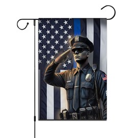 FLAGMEUP8386 Patriotic Garden Flag 12x18 – Thin Blue Line Salute – Police Decor